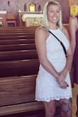This dress is so cute. Perfect for any summer event. Wore this to a rehearsal dinner.  Has a great fit with a little wiggle room! - Kate M.