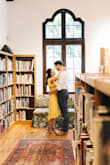 Loved this flowy and bright dress for my engagement photos! It goes great with my fiancee's navy pants. Made me feel like Belle in the library :) - Kim T.