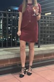 The dress has so stretch at all. It is a bit stiff and boxy so it is not the most flattering if you are not super curvy like me. It is comfortably and made from a nice heavy material so it is not see through. Overall it was a nice quality dress, but did not love it on me. - Dana P.