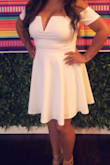 I bought this dress for my bachelorette party. It fit perfectly. I'm bigger on top and usually struggle to find a dresses that fits properly because they are huge in the bottom. The dress has some stretch to it so the fit was perfect. - Corina Y.