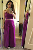 I love jumpsuits, but I hate when you have to use the restroom and you're wearing one, haha. This was a perfect option since it's a two piece. I love the slits and the back. The pants were pretty long so I had to go get them hemmed. I had ordered this in black previously in a medium, but sent back to get this color! The medium pants didn't fit much different, just longer for me and a tad more room. - Audrey H.