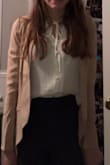 I ordered this last minute for a huge event and was so let down. The reviews look promising but truth be told this blazer didn't work for me. It is blouse material not cotton, sort of a mesh fabric. In person it looks more tan colored less blush-y. I am usually an xsmall in Lulus but the arms were super tight. Not at all what I expected. Thankful for the free returns. - Erin F.
