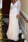 This dress fit perfectly I did not have to touch it one bit! I wore a small block heel and the dress did not drag at all. I did have to add some double sided tape to the chest area just to make sure the shoulders didn't slip any further. - Kailey M.