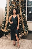 Wore it to a wedding and was super comfortable and I was in love with the fit. Didn't fit too long and with the heels the length was perfect. The color is amazing too. - Gabriela E.