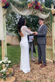 We had a very intimate wedding the day after Christmas in our backyard. So I was having a VERY hard time figuring out what style dress to wear. But I knew I didn't want to spend thousands of dollars. I had gone to every boutique in the area. I even bought two "worst case scenario". But then I found this one and was skeptical 1. Order online and 2. The dress was set to arrive the day before my wedding!! And it did arrive the day before my wedding and I. Was. Obsessed! It fit like a glove and was everything I could have wanted!!!! I couldn't have been happier. - Loryn S.
