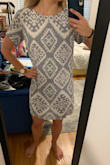 Nice dress for the office! It's a little short and rides up when you lift your arm so tights are necessary, but the design and color are so pretty! - Allie G.