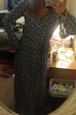 I absolutely love this dress it might be one of my favorites. And I love dresses. It's great for all seasons because of its length and flowy sleeves. It could be worn with leggings and boots as a winter option (which I love because it can be hard to wear dresses in the winter) or it could be great with sandals in the summer or spring.
The way it ties around your waist allows you to adjust it to yourself and make it flattering on all sorts of body types. The slots up the side are sexy but not overbearing .
Love it
Sorry for the Terrible picture. - Chantal A.