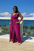 This jumpsuit fits perfect, shows a little skin but is very flowy and attractive! I wore it to a wedding and it was the best decision! Pictures came out amazing and I was so glad it fit my curvy body! - Aprionna M.