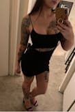 I bought this for my birthday dress and I was very happy with it! I was worried about the length since I usually go with a medium, but it fit great. If I went bigger, the cut out would have been saggy. Very stretchy and comfortable! - Kendra P.