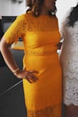 This dress was a total steal, I purchased it for a bridal shower I hosted for my best friend and ordered it in a medium just to be on the safe side. I loved the style and fit, I was worried it would look cheap, but I think it ended up looking super polished and was a great choice for a bridal shower, wedding, etc. I have chubbier arms, but the sleeves were comfortable, which made me really happy. The color is true to the picture, everyone asked where I got it from. Overall I was so happy I took the chance on this dress and I loved wearing it. I think it's a very flattering dress that would look great on any body type. - Asha W.