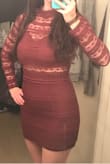 I went with this dress for my ladies night out birthday celebration and it was a huge hit! Beautiful dress all around! I didn't know until it was delivered that the back is more open and all lace so I ended up finding a burgundy/maroon lace bandeau that covered my strapless bra since but bust is too big to go bra less. The bandeau blended in perfect with the dress too! Definitely recommend this dress. - Val Y.