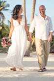 This dress was perfect for our elopement! We had a beach wedding, just the two of us. I debated on small or medium. I knew I was wearing sandals and didn't want it too long. If I was bigger up too, I would have needed the medium it was very snug around the ribcage which kept things in place. Love it! - Jennifer W.