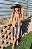 Loved this dress!  Wore this for our girls trip to Palm Springs.  It was perfect for the occasion and weather.  I initially purchased an XS but it was too tight in the bust.  I think I sized down based on previous reviews.  Exchanged for a small and it fit perfectly in the bust.  I am short so with most of my dresses and pants, I had to get it hemmed to right below the knees.  My girls loved the dress!  Definitely recommend!! - BONNIE S.