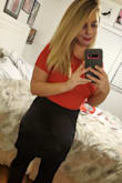 I bought the white and black striped one and couldn't resist this shade of red! The material is a little thicker than the striped one though. But gorgeous shade! - Rachel D.