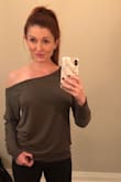 I like the off-the-shoulder fit of this top. I think I was expecting it to be a bit thicker and more of a sweater (it's a bit thicker than a T-shirt), but still seems well-made and very comfy. - Meggan B.