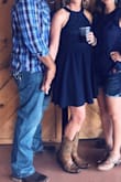 Bought this for a casual wedding (country theme) Wore cowboy boots with it. Received a lot of compliments on it. It fits true to size and is a skater type dress. I did have to wear some boy shorts underneath mostly for dancing and spinning purposes. It is good a quality, thick material and very comfortable. - Jennifer E.