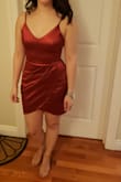 I already had the Forever Your Girl bodycon (not satin) in size small so I ordered this in a small too. It's definitely a little more snug in this material but I wouldn't size up. The color is so rich and the ruching is very flattering. Wore this for our valentine's date! (Shoes are Lulus too!) - Courtney D.