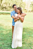 I loved how this dress looked, fit, and made me feel! It does fit a little snug in the ribs but it feels really secure. It was the perfect look for my engagement photos. The ruffle sleeves and flowy material made it super romantic and the deep neckline was the perfect amount of sexy without feeling immodest. It is a bit long so I wore pretty high shoes to account for the length. I would definitely by this dress in other colors to wear to weddings or for a fancy date night! - Kelsie M.