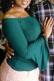 Great quality material, love the bell sleeves and the off shoulder style makes it sexy yet classy. Thus can be dressed up or down. Color is vibrant, one of my new favs. - Tene P.