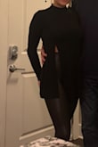 This slit is definitely a bit high up if you have a short torso like me but I just wore a black bra and had no problems. Sexy but in a subtle way! Easy to dress up or down. - Tracy T.