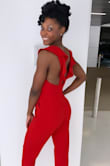 This jumpsuit is super classy and fits perfectly in all the right places. I also love the red color against my skin. - Teiah L.