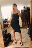This dress is so sexy and flattering on anyone! It's comfortable and stretchy..no need to wear a bra (has adjustable straps) and you don't have to wear special underwear because the fabric is so thick! So cute! - Alli G.