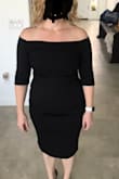 This dress fits true to size. It is great quality fabric, not see through. I felt sexy even though I'm not at my goal weight. - Sydney O.