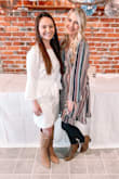 I wore this dress for my bridal shower this weekend and it was absolutely perfect! It hit a few inches above the knee and looked great with my knee high boots. This dress was so classy and perfect for a winter bridal shower, I got so many compliments! I love the bell sleeves and how the tie waist compliments your figure. Definitely recommend! - Kelsie A.
