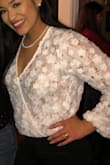 Absolutely beautiful top, a bit see through but a nude sticky bra did just the trick! - Tracy G.