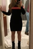 Wore this dress out to a fancier dinner but could definitely be dressed down with some sneakers or something. Very flattering. I usually wear an L but I sized down because it ran a little big and I wanted a tight fit. - Elena K.