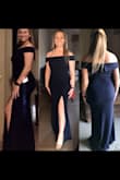 This dress is beautiful! Extremely flattering. It is a little long with 3 inch heels, but after alterations there it will be perfect. Very comfortable material and easy to bend and move in. - Harley D.