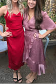 I loved wearing this dress to the last wedding I attended. The color is beautiful (a tad shiny though) and I got plenty of compliments. It's definitely more on the conservative side with the sleeves and length. I am typically a S/M and the small was still pretty loose. So depending on the fit you're going for, order a size down. - Alex O.