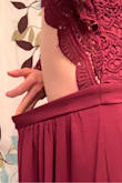 This dress is so pretty. The lace detail on the top is lovely, the bottom flows so nicely, the color is exactly like the picture. My issue is that the medium I ordered is about a size and 1/2 to 2 sizes TOO big! I went off the reviews of a couple others who were around my size, but this dress is massive on me. Since I live in Canada, to return it was such a hassle and I would have to pay to return it after already paying $78 in taxes/duty. I was worried that I would have to pay taxes again. So I'm sorry going to take it to a semesters/tailor to see if I can have it altered. Otherwise it's absolutely perfect. - Amanda F.