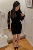 It's a cute dress. My only complaint is the backside didn't fit as well, like it kept getting wrinkled along my backside so I had to pull the dress down a lot if that makes sense. The hip area had more room too if someone was curvier and worried about the fit. - Kat C.
