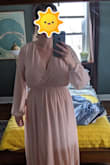 I'm by no means a "small" person but I do have a pretty big bust. I'm actually a 32G but that wasn't an option to select! I read a lot of reviews to try and see how this would fit for me but didn't end up finding success. This dress was all around too big for me. The sleeves were too long and baggy, the length was too long, and there was extra room in the chest and sides which almost never happens for me. And I'm not sure the color was right for me either- it's more of a nude pink than what I would call blush. I tried to exchange for a size small to see if it would solve my fit problems but it was out of stock for months. - Jessica L.