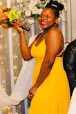 Drop dead Gorgeous, I'm mean BEAUTIFUL dress!!! It blew me away I looked amazing. I'm 5'9" the length was perfect long a few step-ons but I managed. - Daphnd C.