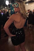 This was the perfect dress for a Mardi Gras themed gala. The chest does run big so I used a little fabric tape to make sure everything stayed in place. 
My shoes came from Lulus as well as my friend's dress! - Annie K.