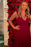 Great dress for bridesmaid in a winter wedding. Rich red color and flattering fit. Ordered an XL and pinned waist in to accommodate a larger bust. No need for a bra with thick material. A little too long even with a good 3"heel. - Valerie B.