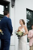 I wore this dress to my elopement and it is absolutely beautiful. No one can believe when I tell them how inexpensive it was. Looks amazing on. I probably could have ordered a medium though. - Laura F.