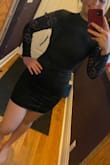 Love the high neck and long sleeves! They were perfect for the wedding i went to. My only do better i could mention is the slip underneath kept riding up while i was dancing maybe if it were sewn to the outer layer it wouldn't do this. Still, love this dress! - Madeline M.