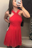 This dress is super cute! I tried it on right after receiving it so I apologize for the wrinkles. It's perfect for a date night or a wedding. It's very light and flowy, but quality material. Love that you can get so many different color options as well. - Amy G.