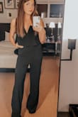 Absolutely loved this jumpsuit and got so many compliments on it. I typically can wear either a medium or a small from lulus just depending on what the outfit is...since this was strapless I ordered a small at first...and maybe it would have been fine (fabric is really stretchy), but you could see every bump and line so I returned and sized up. Was super happy with the medium and had no issue with it staying up. The length was perfect with high heels and swept the ground perfectly. Loved loved loved! - Sarah J.