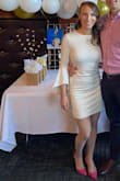I got so many compliments at my bridal shower while wearing their dress! It's so cute, slimming and comfy, the double lining is great in making it not see through at all. The sleeves are beautiful and not overwhelmingly big - they never got in the way while I served myself food or ate which I was slightly concerned about. It is a bit short even for someone who is only 5'3 and it rode up a little. There are so many things right about this dress though that, that didn't bother me at all. - Angelica B.