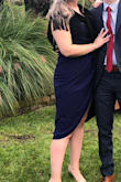 Dress was super cute, bought it for a wedding that was a little fancier than usual so the length was perfect. Not short but not long. I will say it ran a little big but I think a size smaller would have been too small. It was definitely a little more revealing than I'd typically wear but it wasn't inappropriate. The navy color is great - Maura L.
