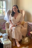 I wore this for my bridal shower and it was absolutely the best dress to wear! It fit perfectly. I got so many compliments and can't wait to wear it again. It is more of a cream/light blush. I was worried it was going to be too long but fit great - Alessandra B.