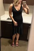 Love! I needed a dress that could transition me from a Country Club wedding to a night out in Vegas after and this worked. I got loads of compliments and felt great! I ordered the Large and thought it fit really well. I did wear Spanx underneath to smooth everything out. The dress has a little bit of stretch and medium thickness - lines underneath do show a little but Spanx did the trick. The straps were a teeny bit loose with petals but once I put on a normal bra, they fit just right. You can wear normal bra but make sure it's black because the straps might show a teeny bit. I plan to sew in strap hooks to keep my bra straps attached to the dress straps.
My friend has an identical dress from another store where she paid ~4x the price and couldn't tell the difference between hers and mine. Score! - Kristin O.