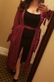 Loved the color of this duster and paired it with a black dress I bought from here too. It was a little large and I'm short so i kinda felt it was swimming on me a little and wished i had gotten a smaller size. Definitely looked a little more like a robe on and I needed to use the tie at the waist to give me a little definition. Otherwise nice look and feel. - Valerie