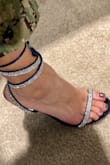 These heels are amazing! The rhinestones are very sparkly and they look very beautiful with the light. They have a padded area in the ball of the feet that feels very nice. I can wear them with just jeans and a nice shirt of an evening dress. Love them! - Erika M.