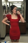 I ordered this dress for a special event where I needed a red dress and this one was perfect! It is a great color and fits so well. It is not too short or too tight. It is made of stretchy material that is so flattering. The sleeves are SO fun. This dress is fun and flirty and perfect for any special occasion!! - Faith S.