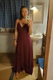 Wore this dress to a wedding, and I felt so sexy and fun in it! I got tons of compliments, and it was so much fun on the dance floor! It runs really really long, and I didn't have time to adjust it, so there was a lot of navigating other people stepping on my dress and pinning me down (lols!) but it is easy to pick up and carry out of the way. The only hesitation I have about this dress is the material. It picks up oils and creams really easily, which stains the dress. Very obviously. I had to be EXTREMELY careful and mindful when getting ready for the wedding I wore the dress to. Otherwise, this dress, this color, this style is a serious WINNER. WOW! - Olivia R.